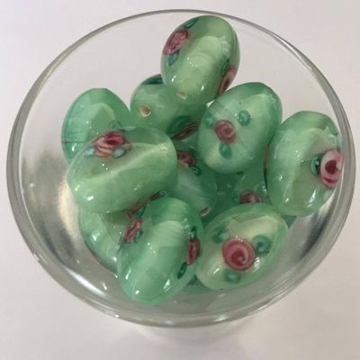 Czech Rose Oval - Green 14x10mm