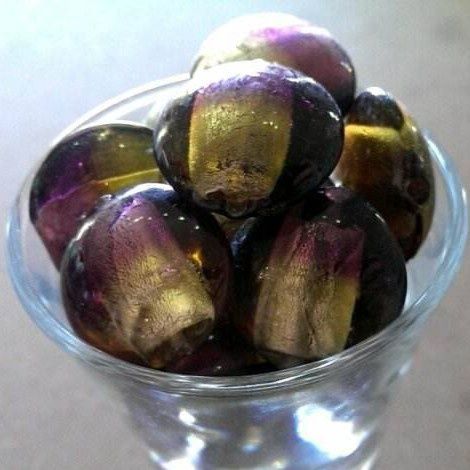 Chinese Puffed Round - Purple &amp; Olive 20mm