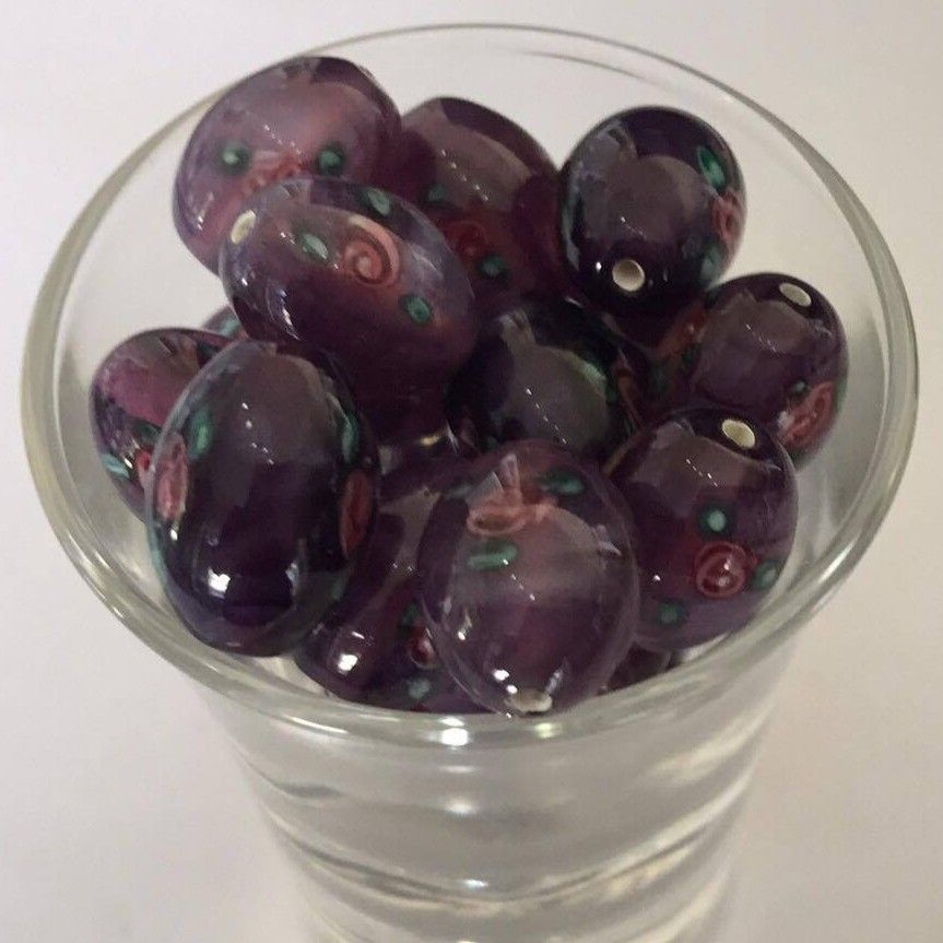 Czech Rose Oval - Dark Purple 14x10mm