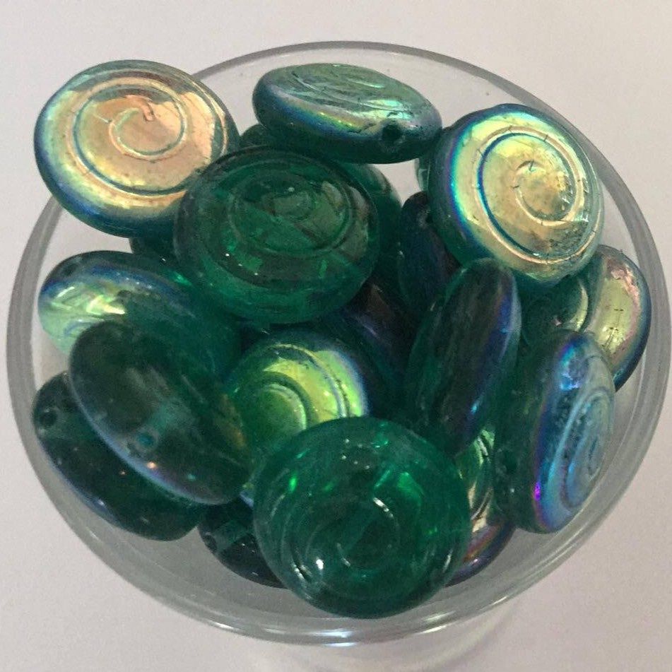 Czech Flat Spiral - Teal AB 12mm