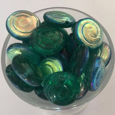 Czech Flat Spiral - Teal AB 12mm