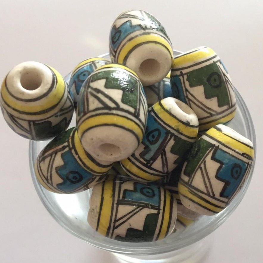 Peruvian Ceramic - White &amp; Yellow Band 14mm