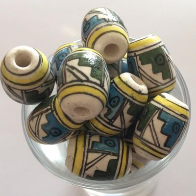 Peruvian Ceramic - White &amp; Yellow Band 14mm