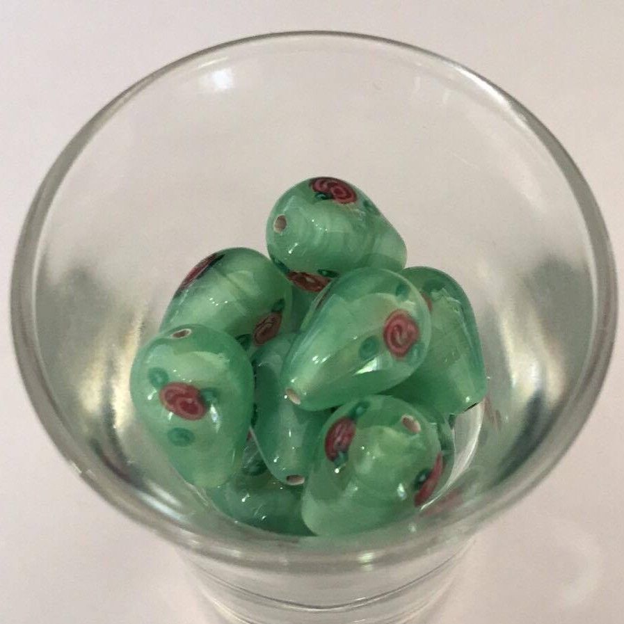 Czech Rose Drop - Green 14x10mm
