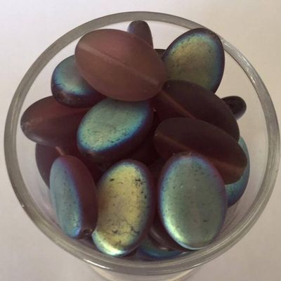 Czech Flat Oval - Matt Purple AB 16mm