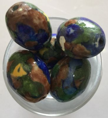 Jaipur Ceramic Oval - Brown &amp; Green Floral 18mm