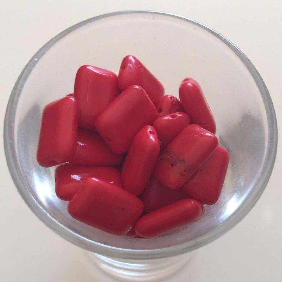Czech Rectangle - Opaque Red 12x8mm