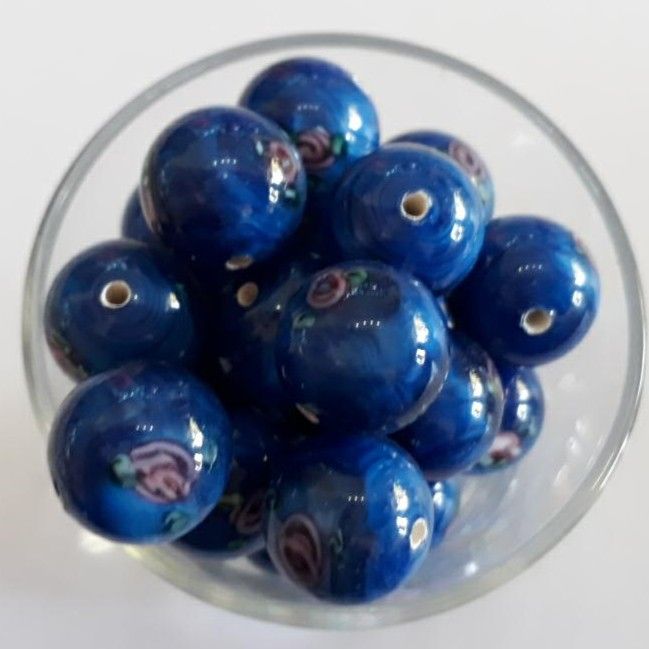 Czech Rose Round - Dark Blue 12mm