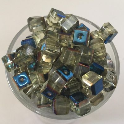 Chinese Faceted Cube - Azzurro Golden Olive 6mm