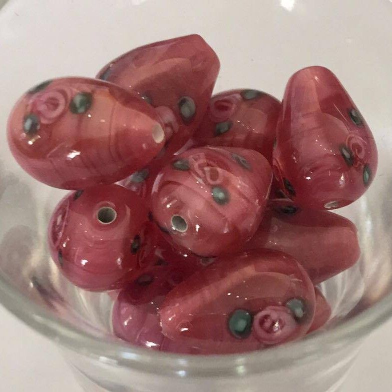 Czech Rose Drop - Pink 14x10mm