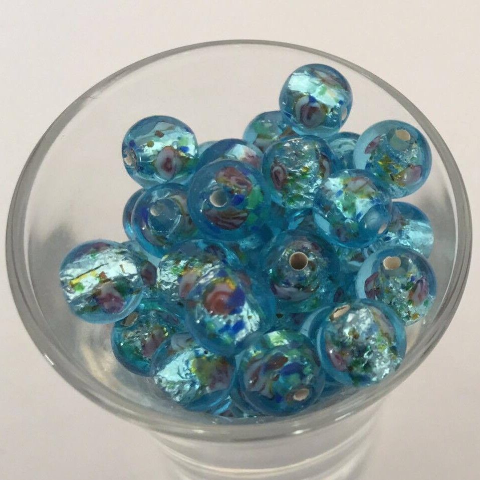 Czech Foil Rose Round - Bright Blue 8mm