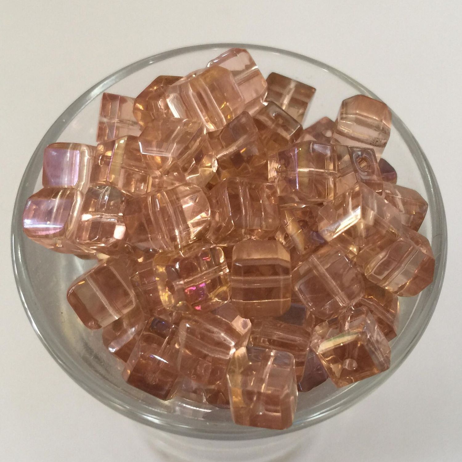 Chinese Faceted Cube - Dusk Peach Clarit 6mm