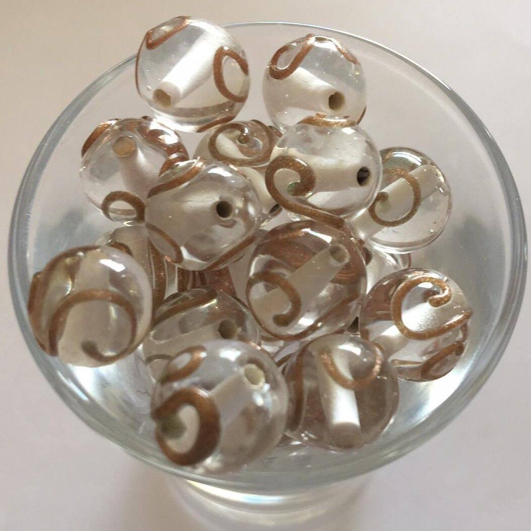 Czech Spiral - Clear &amp; Gold 10mm