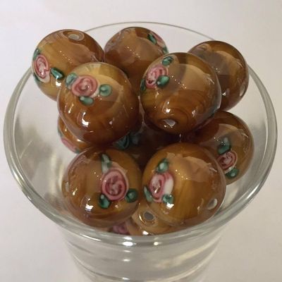 Czech Rose Round - Amber 12mm