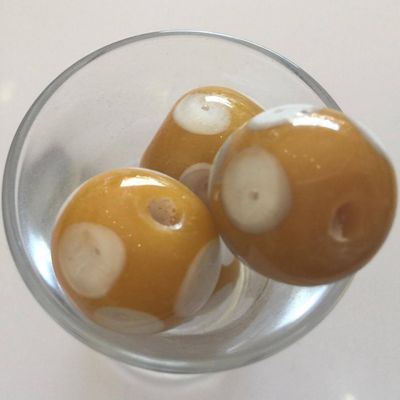 Bubble Bead - Yellow, White Spot 16mm