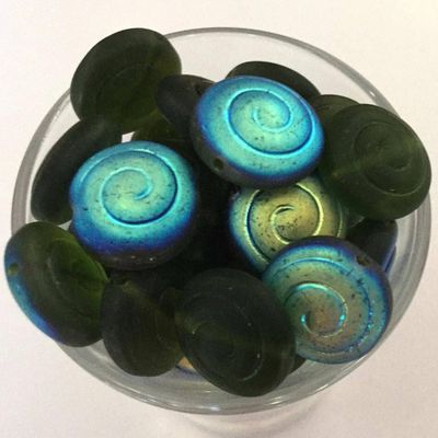 Czech Flat Spiral - Matt Olive AB 12mm