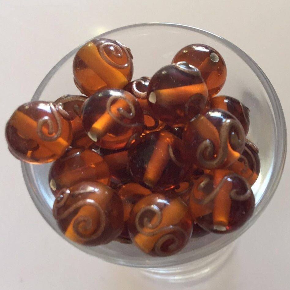 Czech Spiral - Amber &amp; Gold 10mm