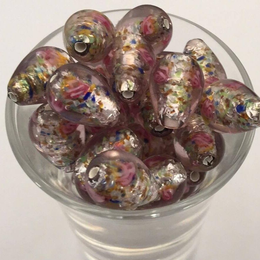 Czech Foil Rose Drop - Light Purple 13x8mm