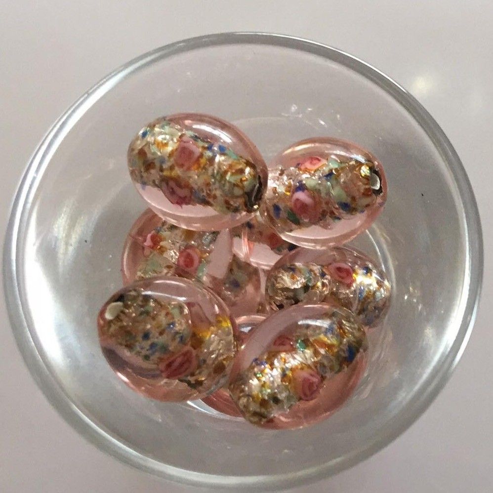 Czech Rose Foil Oval - Pink 16mm