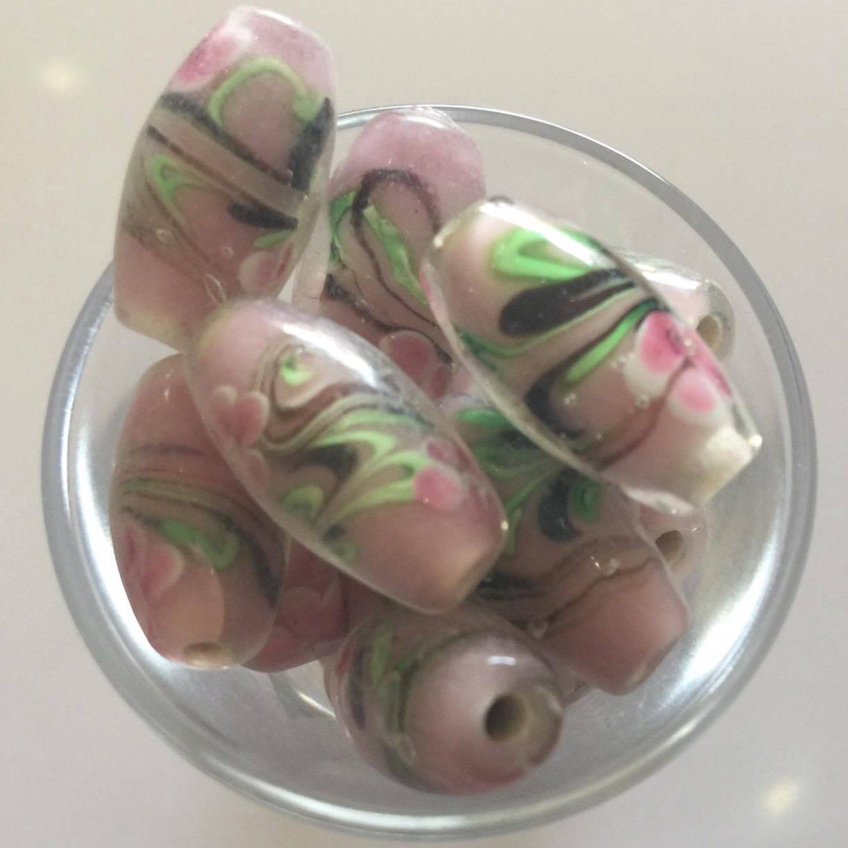 Chinese Floral Oval Lampwork - Pink 20mm