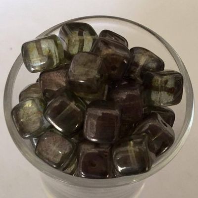 Czech Cube - Grey/Green Lustre 8x11mm