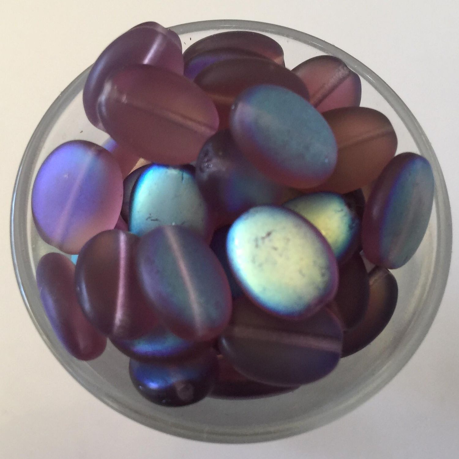 Czech Flat Oval - Matt Purple AB 12mm