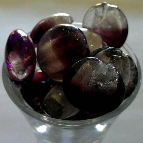 Chinese Foil Flat Round - Purple &amp; Clear 20mm