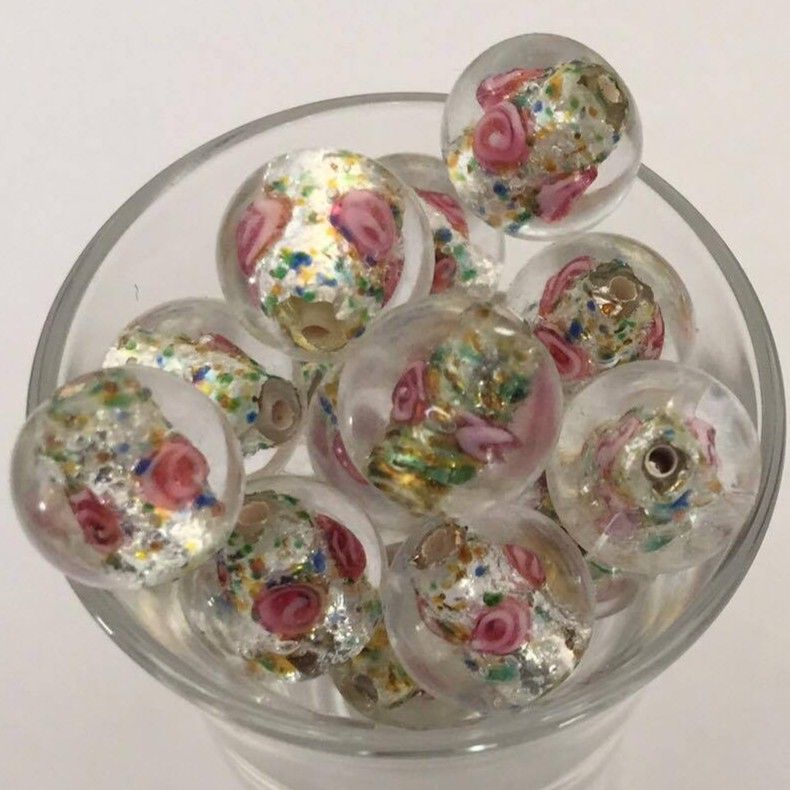 Czech Foil Rose Round - Clear 12mm