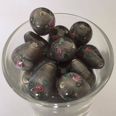 Czech Rose Drop - Grey 14x10mm