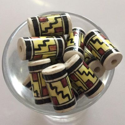 Peruvian Ceramic Tube - Yellow Zig 17x8mm