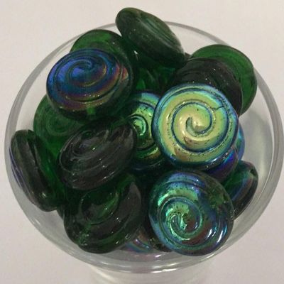 Czech Flat Spiral - Dark Green AB 12mm