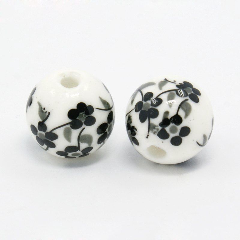 Porcelain Flower Round - Black &amp; White 6 / 8mm