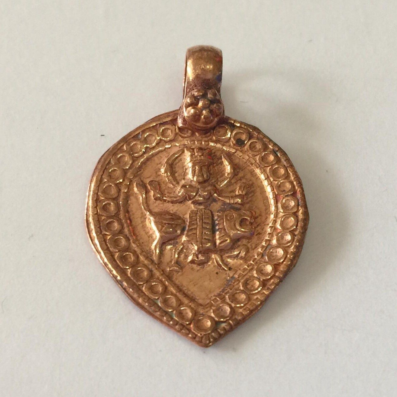 Durga On Horse Teardrop Amulet - Copper 20x19mm