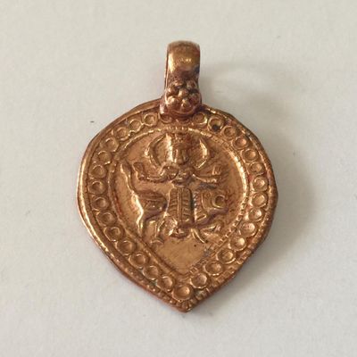 Durga On Horse Teardrop Amulet - Copper 20x19mm