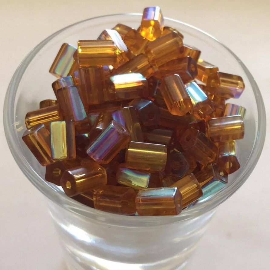 Czech Hex - Amber AB 6x4mm
