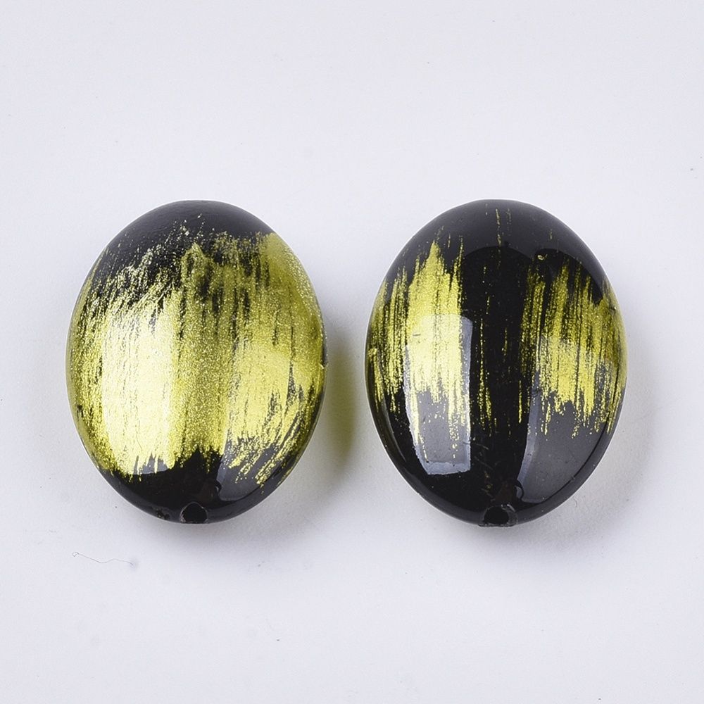 Acrylic Oval - Black &amp; Gold 20x14mm