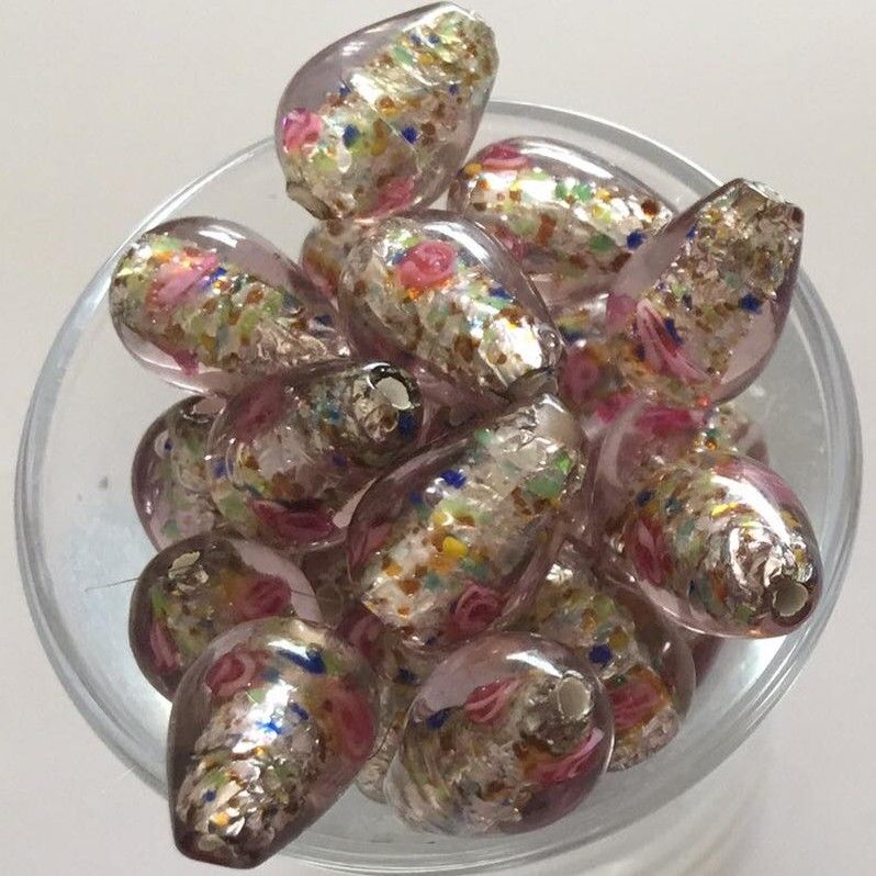 Czech Foil Rose Drop - Light Pink 14x10mm