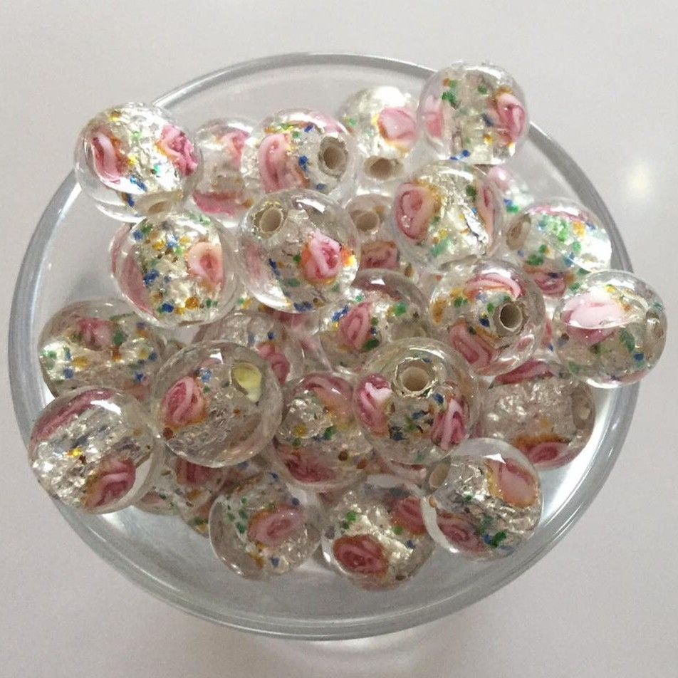 Czech Rose Foil Round - Clear 8mm