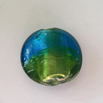 Chinese Foil Puffed Round - Olive &amp; Aqua 26mm