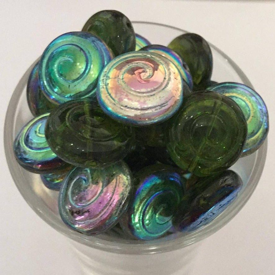 Czech Flat Spiral - Olive AB 12mm