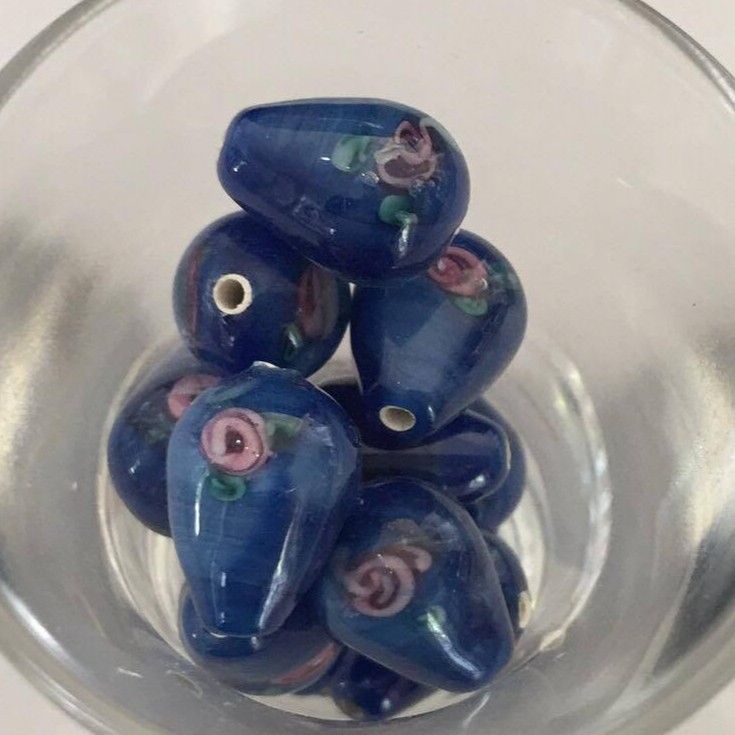Czech Rose Drop - Dark Blue 14x10mm