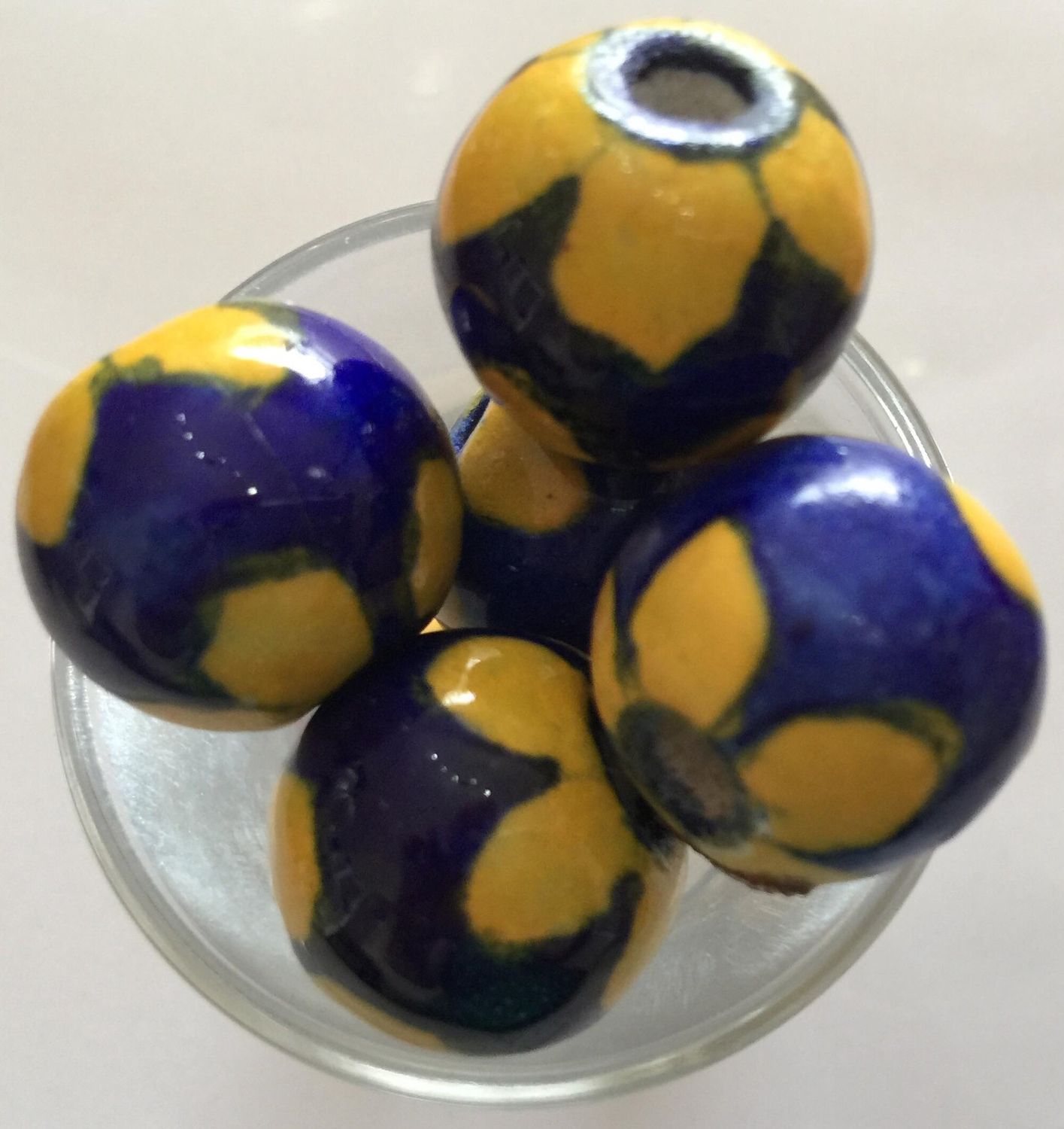 Jaipur Ceramic - Blue &amp; Yellow Flower 18mm