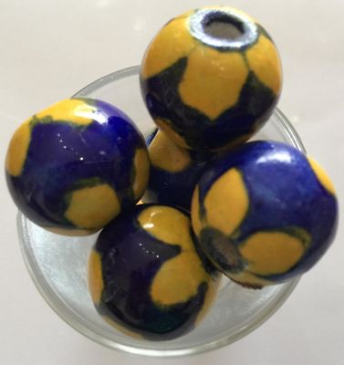 Jaipur Ceramic - Blue &amp; Yellow Flower 18mm
