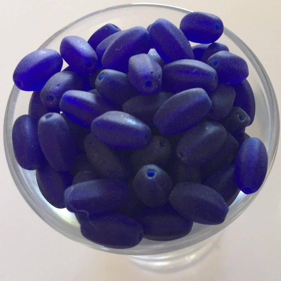 Czech Ridged Oval - Matt Blue 9mm