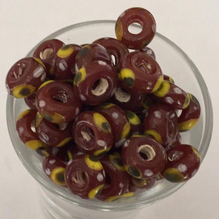 Javanese Glass - Brown, Yellow Dot 10x4mm