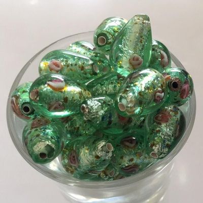 Czech Rose Foil Drop - Green 14x10mm