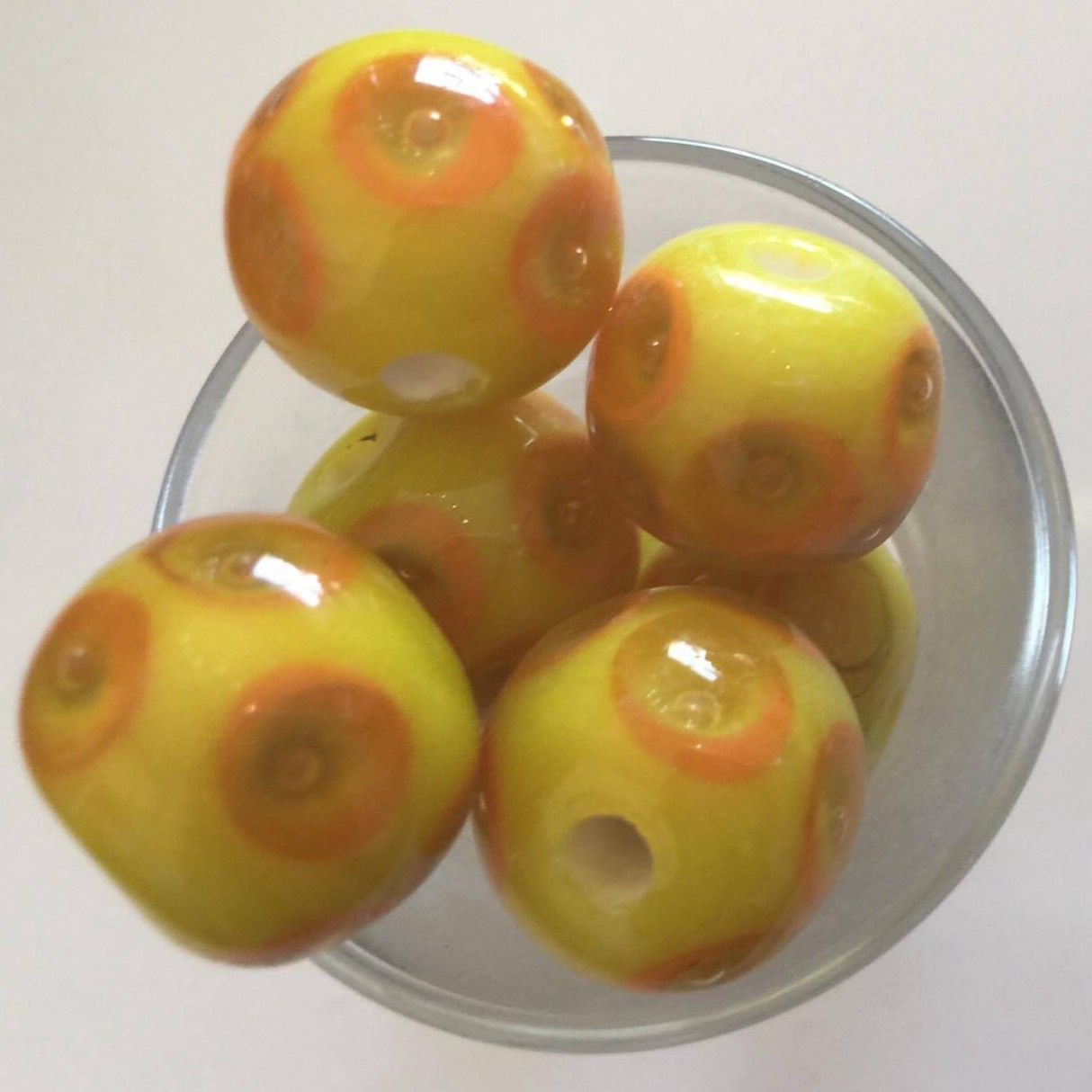 Bubble Bead - Yellow, Orange Spots 16mm