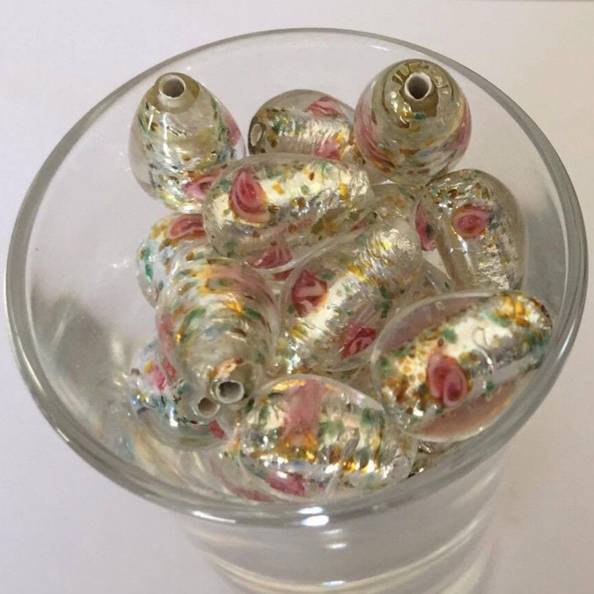 Czech Foil Rose Drop - Clear 13x8mm