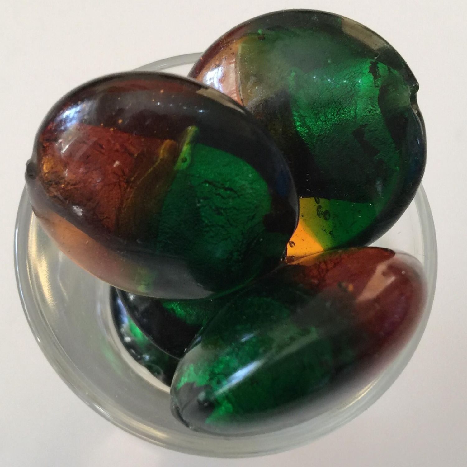 Chinese Puffed Round - Emerald &amp; Amber 25mm