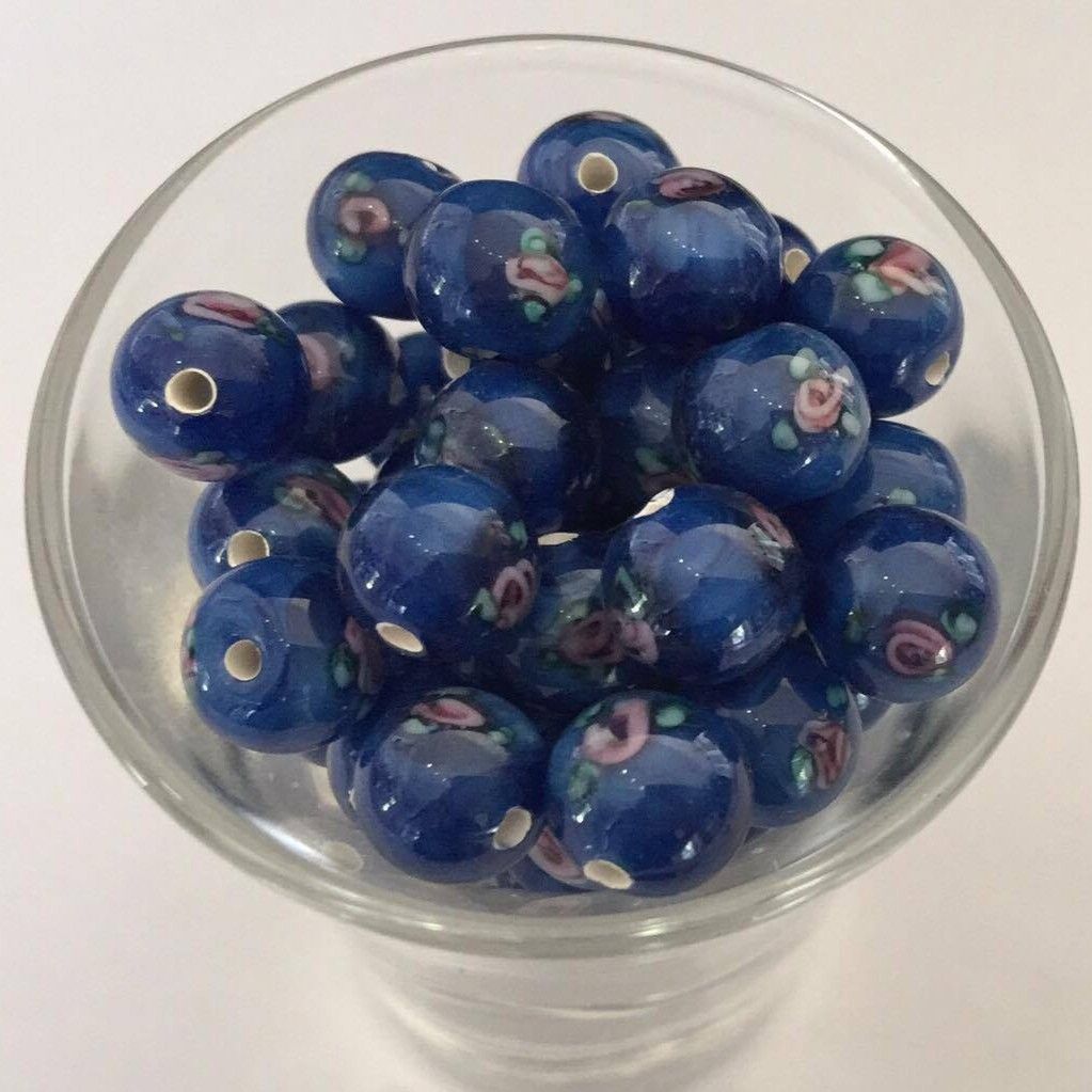 Czech Rose Round - Dark Blue 8mm